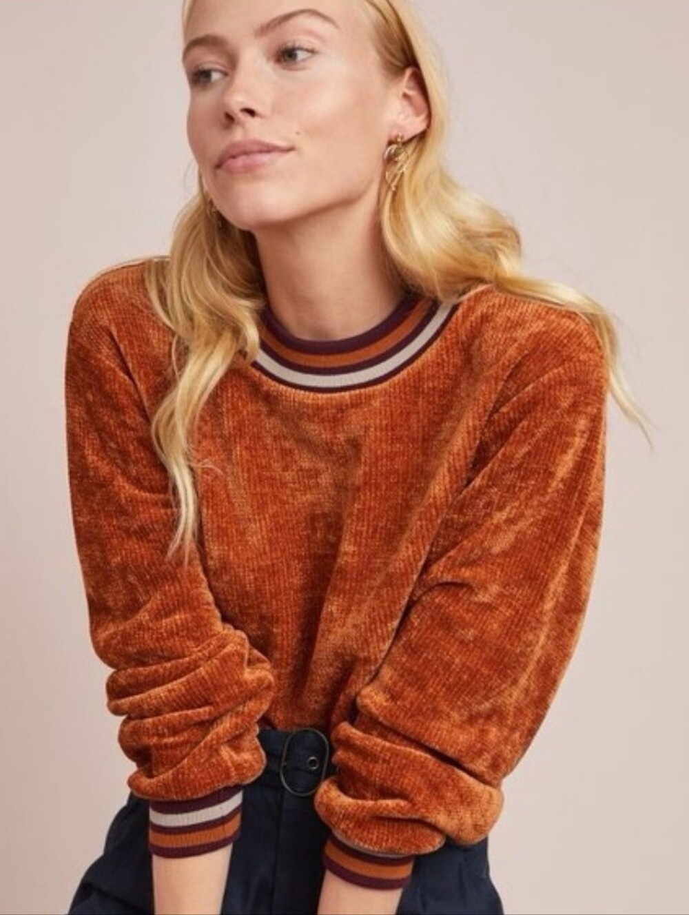 J.O.A. Sporty Chenille Pullover Sweater Top Varsity Stripe Size XS‎